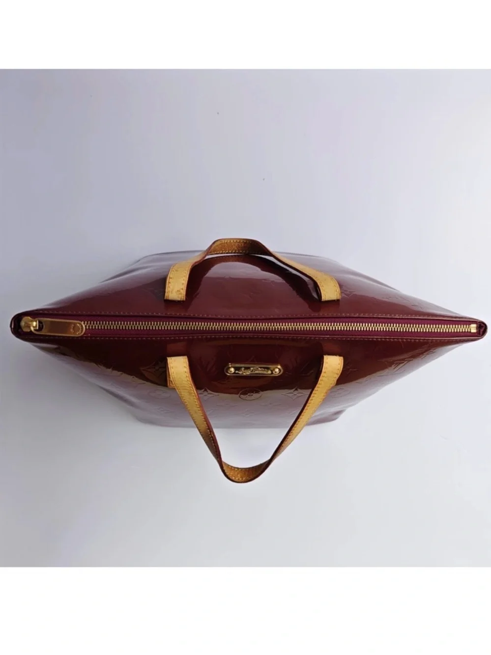 Louis Vuitton Patent Vernis Red-Brown Tote with Tan Handles